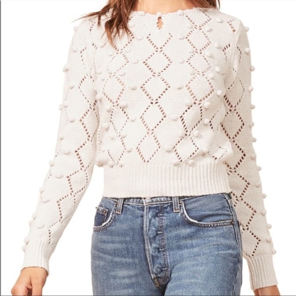 Reformation Marie Pompom Eyelet Knit Sweater White Size Large - Picture 5 of 15